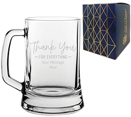 Personalised Engraved Beer Mug Stein with Thank You for Everything Design, Personalise with Any Message, Gift Box Included, Laser Engraved, Thank You Gratitude Retirement Teacher Gift