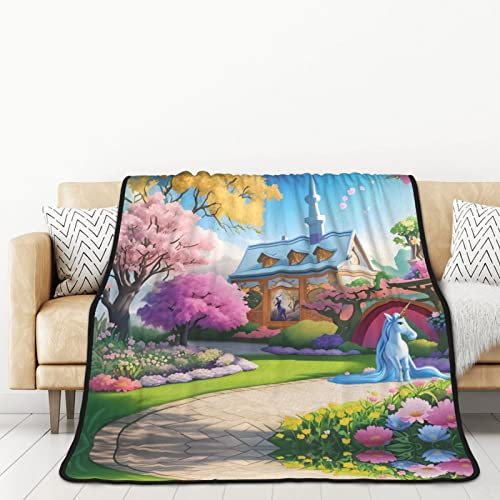TORONG Doppelseitige Flanell-Einhorn-Märchenüberwurfdecke für Erwachsene, für Auto, Bett, Nickerchen, warm, bequeme Decke