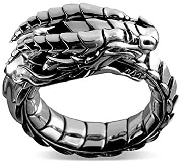 FUSHENGTER Ringe Damen Ring Frauen Geschenk Herren Männer Ringe Steampunk Mythos Amulett Drache Mythologie Tier Design Knuckle Ring Vintage Persönlichkeit 9