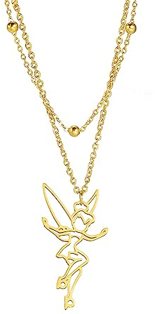 Collar con colgante de silueta de Campanilla de hada Pixie para mujeres y niñas, acero inoxidable, exquisito ángel mágico duende, regalo de joyería