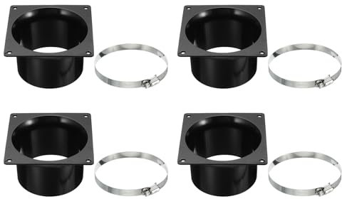 PATIKIL 4 Kanalanschluss Flansch 4 Pack Trockner Entlüftung Wandplatte Vierkant auf Rund Gerade mit Klemme für Luft Heizung Kühlung Lüftung Ablüfter Schwarz