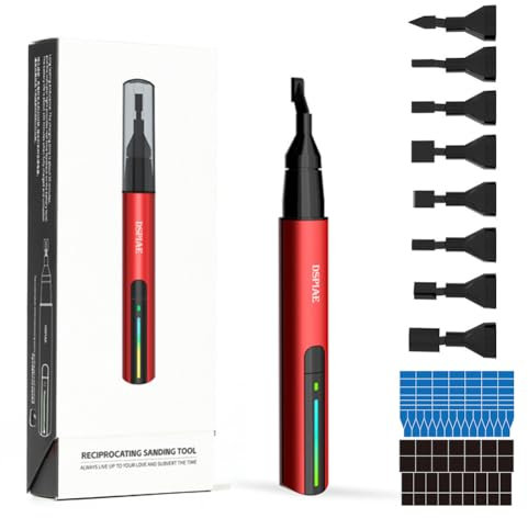 Weytoll Penna abrasiva elettrica alternativa, levigatrice e lucidatrice fai-da-te Regolazione a 3 velocità regolabile in 10 effetti di luce con teste di macinazione e carta vetrata pretagliata
