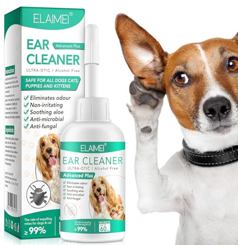 GMOLARSUSCO Dog Ear Drops Treatment for Yeast Infection, itching and Odour, Dog Ear Cleaner or Puppy, Cats and Dogs, Sensitive Canine and Feline Care Solution, Antibacterial & Antiseptic 60ML