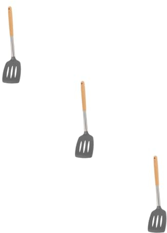 Garneck 3 Pièces Spatule silicone manche bois retourneur de spatule fendue wok sûre raclette en silicone cuillère travailler sur accessoires de grillade de cuisine