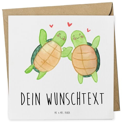 Mr. & Mrs. Panda Personalisierte Grußkarte Schildkröten Paar - Geschenke, Karten, Mitbringsel, Postkarte personalisiert, Freund, Karte, Hochzeitstag, Valentinstag, Geschenk für Frauen, Grußkarten