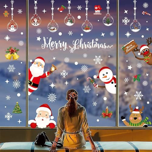 Aonveki Stickers Decoration Noel Fenetre, 10 Feuilles Autocollant Noel Fenetre Réutilisables, Double Face Stickers Vitre Coloré pour Decoration Noel Interieur Maison