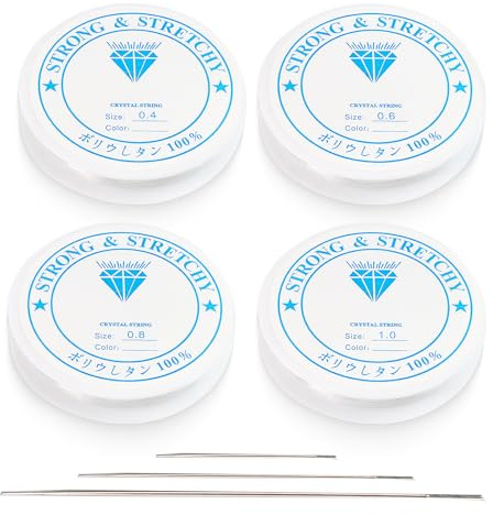 4 Spule Transparent Armband Gummiband Elastisch, Elastische Schmuckfaden, 0.4mm/0.6mm/0.8mm/1mm Unsichtbare Nylonschnur, Transparente Perlen Faden, Reißfeste Schnur für Perlenschmuck Armbänder Basteln