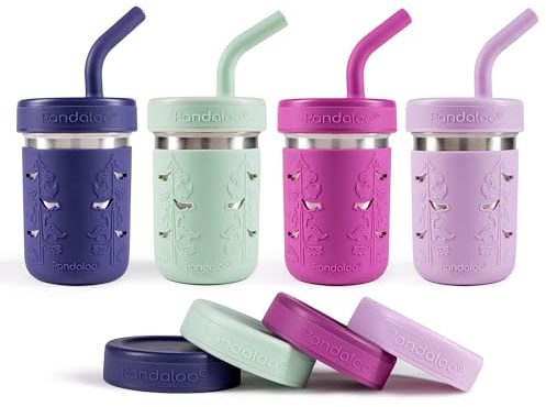 Pandaloo® Smoothie-Becher für Kinder – Edelstahl-Trinkbecher für Kleinkinder mit Strohhalm, Schnabeltasse für Smoothies – BPA-frei, Snackbecher für Kleinkinder, 284 ml