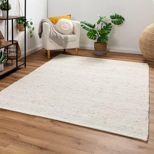 Steffensmeier Handweb Teppich Paros | gewalkte Schurwolle | Natur, handgewebt, Größe: 120x170 cm