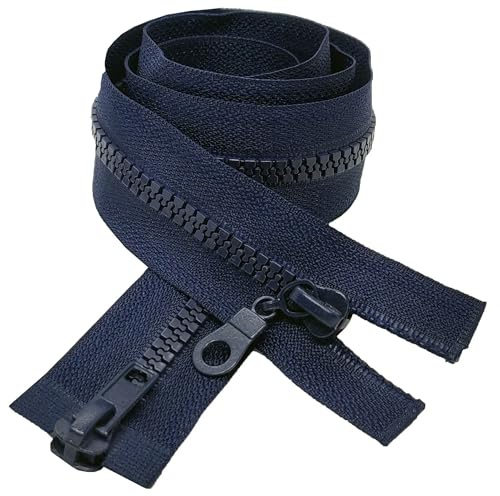2 Way Chunky Zip Size #5 Open End Zipper Two-Way for Jackets Sweatshirts Two Sliders Fully Separated Fastener (Navy Blue, 85cm (33.5''))