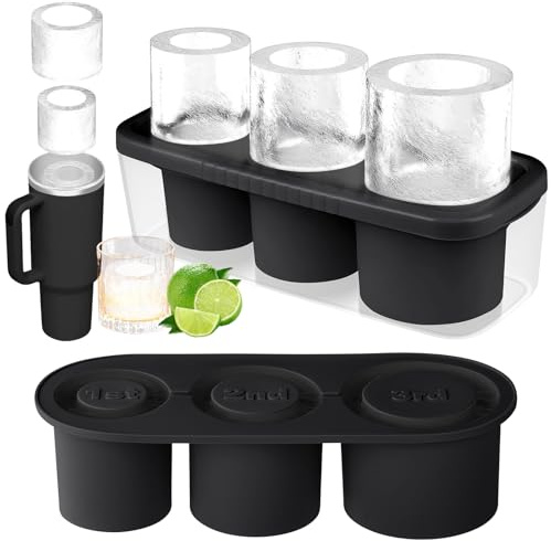 HOTUT Iskubsform för Stanley Cup, isbitsbehållare silikon med 3 fack och lock, återanvändbar isbitsform för 60–100 g, isbitsform tillbehör för cocktails, whisky, drycker, kaffe (svart)