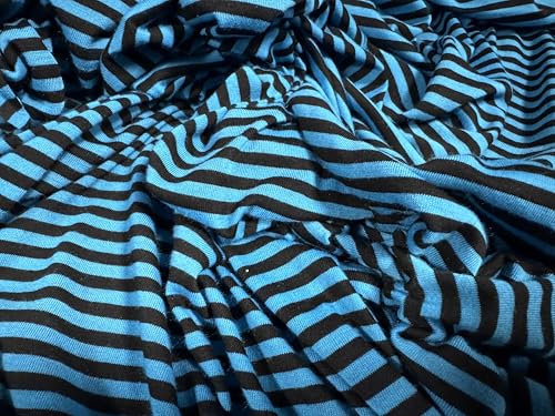 Viskose-Stoff, Single-Jersey, Meterware, gestreift, Blau und Schwarz