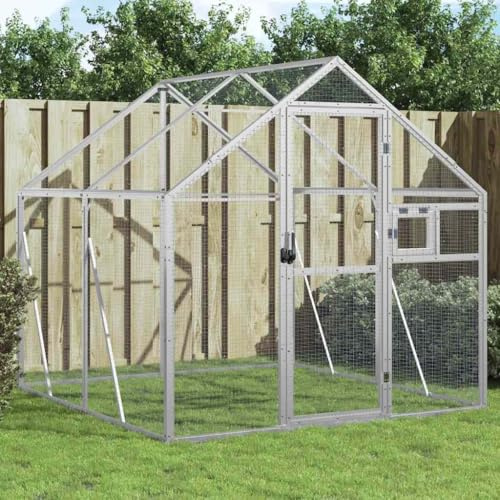 KOIECETA Voliere Vogelvoliere mit Wire Mesh Grids Vogelkäfig für Außenbereich Vogelhaus Papageienkäfig Papageienvoliere Silbern 1,79x2x1,85 m Aluminium