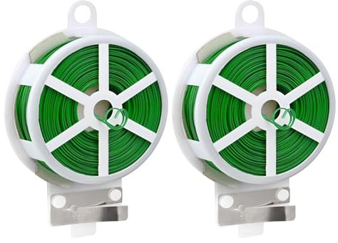 HTRTRR Filo da Giardino con Taglierina – 2 Rotoli da 50m Twist Tie per Piante, Filo Plastificato per Orto, Supporto Rami, Fiori, Cavi, Sacchetti – Verde