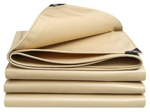 Telone in PVC resistente beige, 500 g/m², impermeabile, per mobili da giardino, piscina, auto, camion, dimensioni 4 x 6 m, con occhielli, durevole e versatile