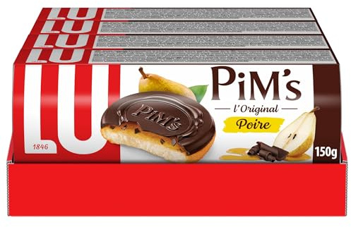 Lu Pim's - Génoise Moelleuse Poire Nappée Chocolat Noir - 4x150g | 4 Boîtes de 150g | Génoise moelleuse à la confiture de poire nappée de chocolat noir craquant | Idéal pour le goûter