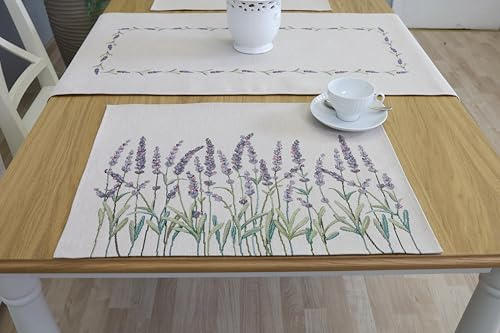 Bordstabletter tvättbara set om 4 40 x 50 cm, bordsunderlägg tyg 100 % jacquard gobeläng, underlägg hög kvalitet återanvändbara för bröllop, födelsedag, kök, café – doftande lavendel