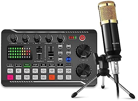Kit completo de podcast, Paquete de equipo de podcast, micrófono de tarjeta de sonido (120 KHz/24 bits) y mezclador de audio profesional for transmisión de juegos
