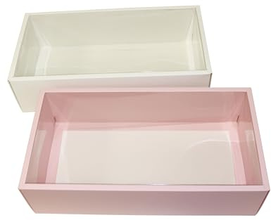 Clear Lid Bakery Box, 30 x 16 x 8 cm, Pink and White, Food Safe Display Packaging for Cakes and Treats -Cake/Biscuit/Savouries/Truffles/Chocolate Packaging (10, White Box)