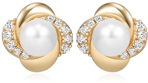 QUADRI - Pendientes de Perlas de Mujer bañados en Oro 18KT - Idea de Regalo de Cumpleaños para Mujer - Pendientes de Plata de Ley 925 con Perlas Cultivadas de Agua Dulce Blancas