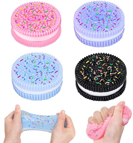 4 stycken Oreo Squishy, Squishy Oreo med sockerströssel färgglad taba-squishy kex stressreducerande leksaker, ultramjuk antistress-leksak för vuxna för att knåda och koppla av