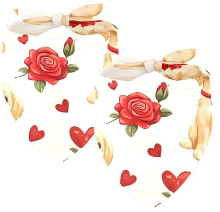 Hundehalstuch, verstellbar, Dreieckstuch für kleine, mittelgroße und große Hunde, Katzen, Haustiere, Valentinstag, Golden Retriever, 2 Stück