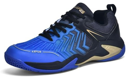 clofab Badmintonskor för män, kvinnor, inomhus, bana, träningsskor, halkfria, lätta för tennis, squash, volleyboll, handboll, Blå svart 2, 35 EU