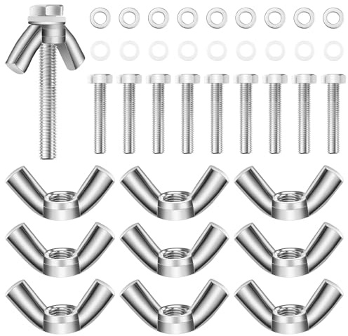 HHXUUAN M6 Wing Nuts Assorted, 10 Sets-40 Pack Kit Butterfly Nuts and 30MM Hexagon Bolts with Metal Washers and Nylon Plastic Washers for DIY Projects Machinery Electronic Equipment