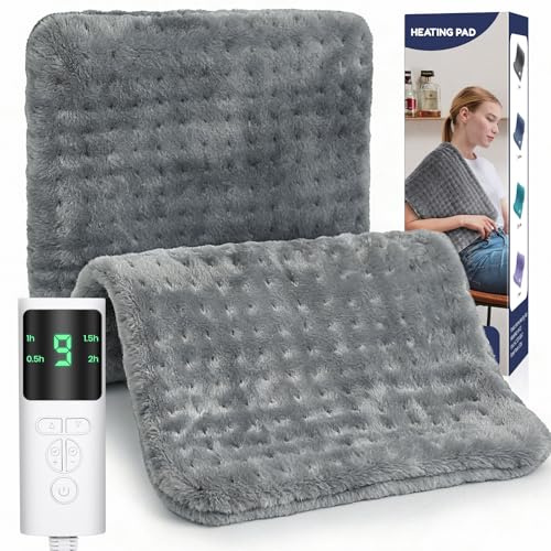 Termoforo Elettrico – per Addome, Schiena, Spalle, 9 Livelli Di Temperatura, 4 Timer, Spegnimento Automatico, Cuscino Riscaldante Lavabile in Lavatrice Termoforo, Regalo di Natale– Grigio (60x30 cm)