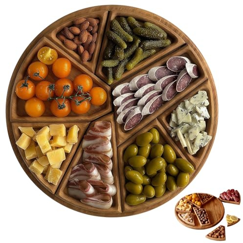 Puzzle Serving Tray Wood Food, Puzzle-Serviertablett aus Holz für Lebensmittel, Lustiges Puzzle Serviertablett, 8-in-1 Runde Obstplatte, Snack-Tabletts für Obst, Nüsse, Haus Dekor