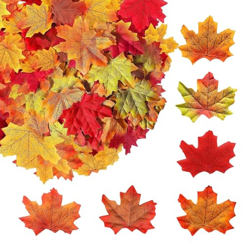 Künstliche Ahornblätter - 300 Stück Herbst Ahornblatt Farbige Herbstblätter 6 Farben Deko, Simulierte Ahornblattpflanze, Innenzimmer Party Dekoration für Halloween Erntedankfest Hochzeit Kunst Basteln