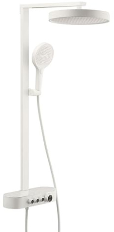BiaoTeng Colonne de Douche pour Baignoire avec Mitigeur Ronde 4 Modes eau Chaude et Froide Ensemble Douche Laiton Blanc