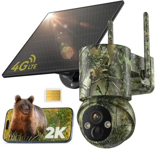 Caytail Caméra de Chasse 4G LTE & Solaire avec PTZ | SIM Préinstallée, Vision Nuit Couleur, Détection Mouvement, Audio Bidirectionnel et Batterie 5000mAh