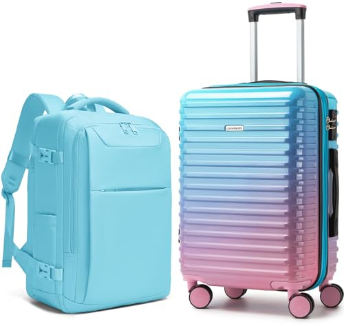 LARVENDER Carry on Luggage 22x14x9 Airline Approved, Expandable 20 Inch Hardside Large Suitcase with Wheels TSA Lock, Lightweigh PC+ABS Travel Carry-on Suitcases for Women and Men, Cotton Candy