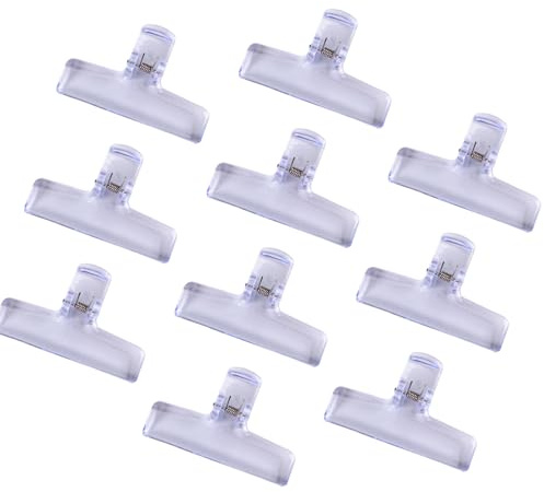 Lot de 10 pinces à papier acrylique transparent pour sacs alimentaires, photos, reçus, planche à dessin, cuisine, bureau, organiseurs de fichiers