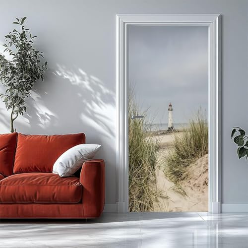 Türtapete Selbstklebend 77x200 cm Leuchtturm Meereslandschaft Türaufkleber 3D Entfernbar für Schlafzimmer Wohnzimmer Badezimmer Dekoration - Türposter Wasserdicht