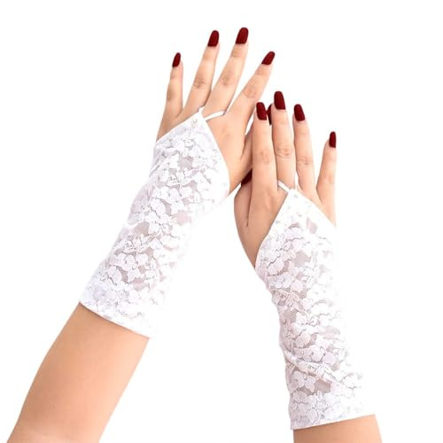 Gants De Travail Hiver- Gant Thermique Courts Blancs En Dentelle Sans Doigts Pour La MariéE De Mariage Fleuris Pour Casual