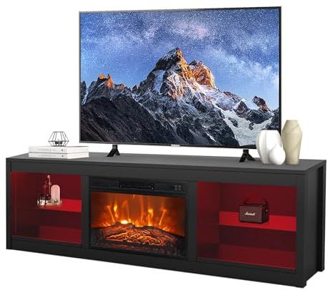 Parrot Uncle TV Stand with Fireplace for TVs up to 65 Inch, Media Entertainment Center with Storage Cabinets, White Modern TV Cabinet for Living Room, Black, 147.32 cm W x 40.6 cm D x 61 cm H