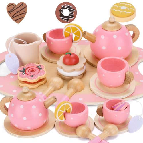 Juego de té Infantil,Juguete de té Niñas,Tetera y Tazas Juguete,Accesorios de Juego de Comida para Niñas de 3 4 5 6 Años en la Fiesta de té de la Tarde y el Juego de rol de Picnic