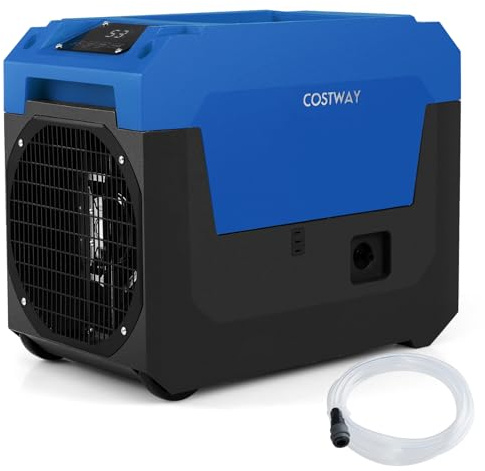 COSTWAY 66 L/Giorno Deumidificatore Commerciale, Deumidificatore Industriale Portatile con Tubo di Scarico, Pannello di Controllo, Timer, per Scantinati e Garage, Fino a 167 m² (Blu)