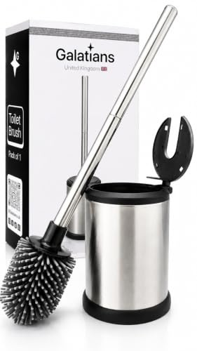 Toilet Brush & Holder | Modern Loo Brush Set for Stylish Bathrooms | (1 Unit Silver)
