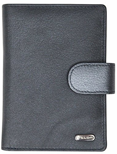 FELDA - Damen Geldbörse mit 23 Kartenfächern & Münzfach - RFID-Blocker - aus Echtleder - groß - Dunkelblau Metallic Mehrfarbig