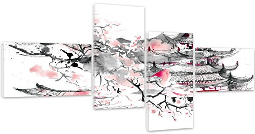 Feeby Quadro Tela multipannello Archittetura Tipo Z 160x80 cm 4 Parti Stampa Murale Fotografia Decorazione da parete Immagini Moderni per Soggiorno Camera da Letto Ufficio Cucina Giappone Grigio