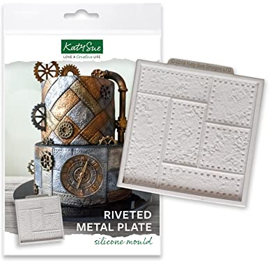 Katy Sue Riveted Metal Plate Silicone Mould for Cake Decorating & Crafts - Steampunk and Industrial Themed Silicone Mould Sized at 10cm x 10cm