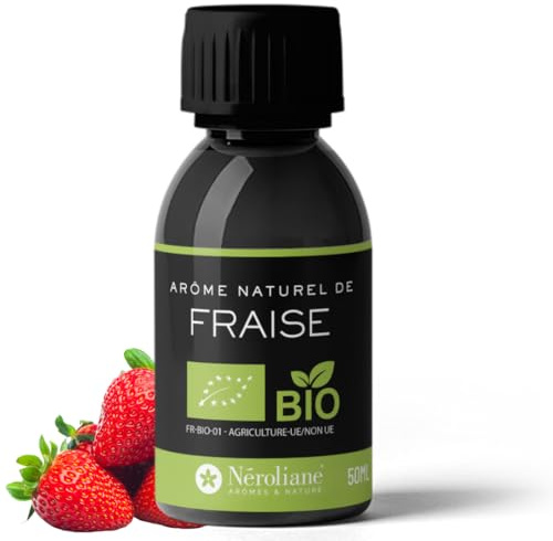 NEROLIANE – Arôme Naturel de Fraise BIO pour Yaourtière 50ml – Sans Alcool – Saveur Fraise Mûre et Juteuse – Yaourts, Glaces, Pâtisseries, Boissons – Vegan – Fabriqué en France