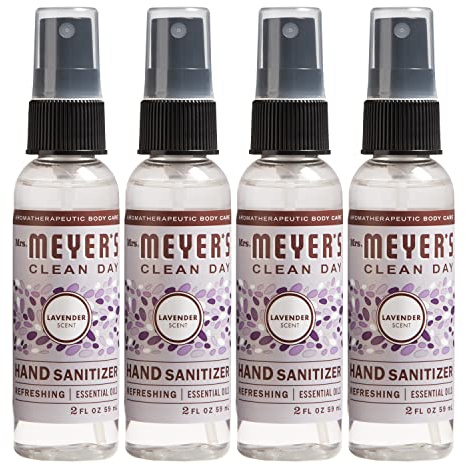 MRS. MEYER'S CLEAN DAY Antibacterial Hand Sanitizer Spray, Travel Size, Removes 99.9% of Bacteria, Lavender, 2 oz - Pack of 4