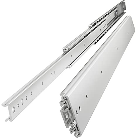 VADANIA Schwerlast Schubladenschienen 1500mm,#A76,1 Paar | 132kg Tragfähigkeit mit Kugelgelagertem Schubladenauszug, 3-Teiliger Vollauszug, Seitenmontage, Silber