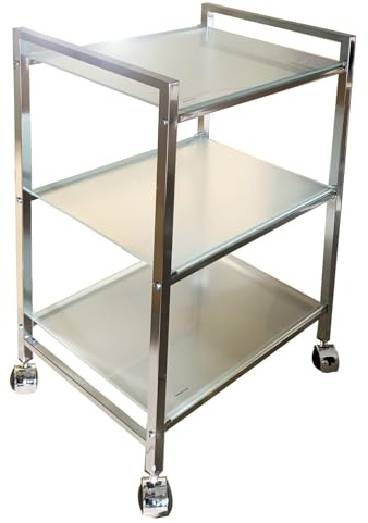 Aspect Indigo Rectangular Glass Serving Cart and Display Shelving Unit for Bathroom, Kitchen, Home and Office,Frosted White
