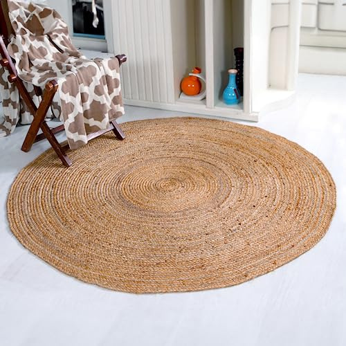 Second Nature Online - DHAKA Jute Area Rug | 100% Natural Fiber | Hand Woven | Ethical Trade | Eco-Friendly (Round - Diameter 150 cm)