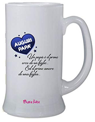 Regali Pazza idea Boccale Birra In Vetro - 500ml - Vetro Lavabile - Decorato Auguri Papà - Regalo Compleanno - Collezione Festa del Papà
